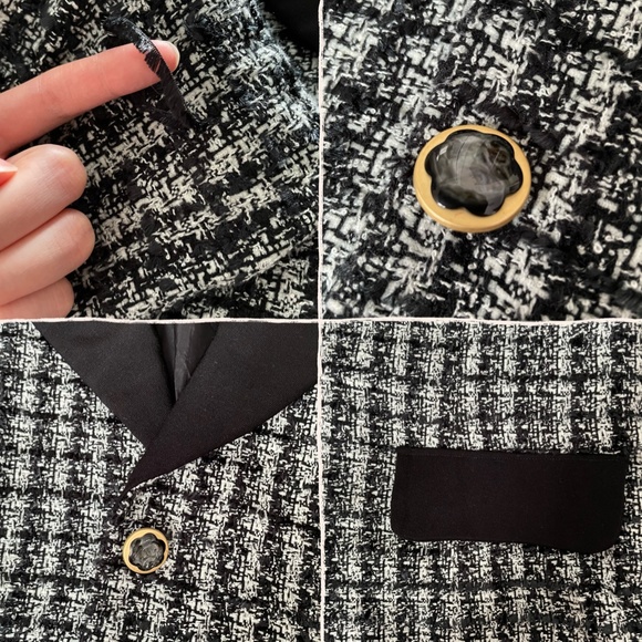 Vintage houndstooth blazer w/ contrast black collar & pockets. Really pretty mar - Picture 4 of 4